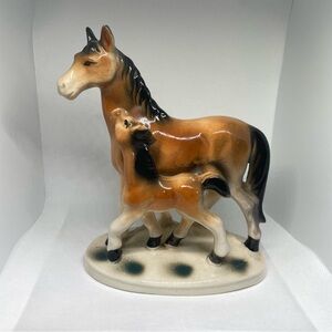 Vintage Horse Mid Century Porcelain Mare and Foal Figurine Ceramic Animal Statue